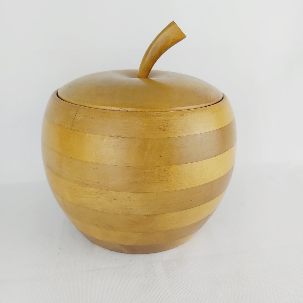 Gold Wooden Apple Storage Jar - Decorative Kitchen Canister